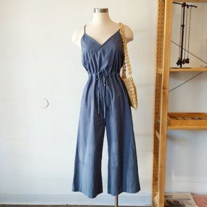 esby Slate Blue Spaghetti Strap Cropped Jumpsuit